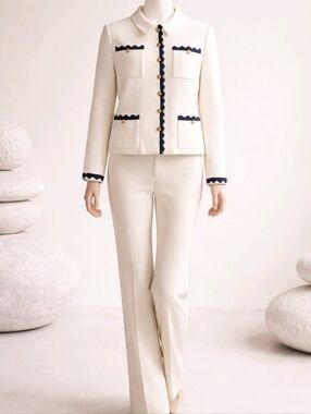 Vintage Castleberry London New York Womens Ivory Knit Tweed Jacket Blazer- 10